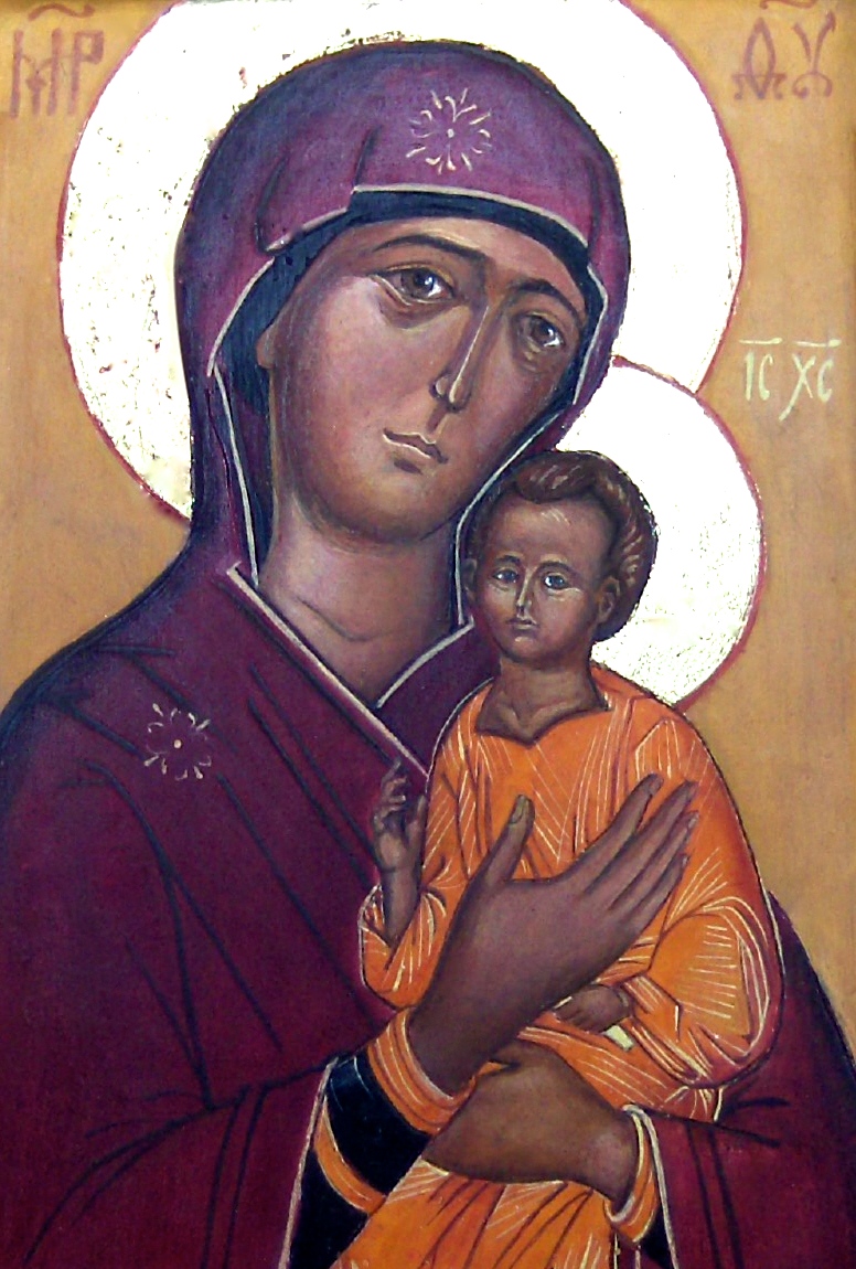 Gudsmoder detalj. Tempera på tre.
