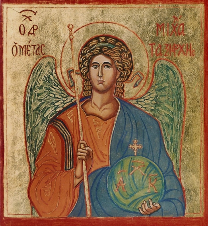 Mikael. Tempera og guld på tre.