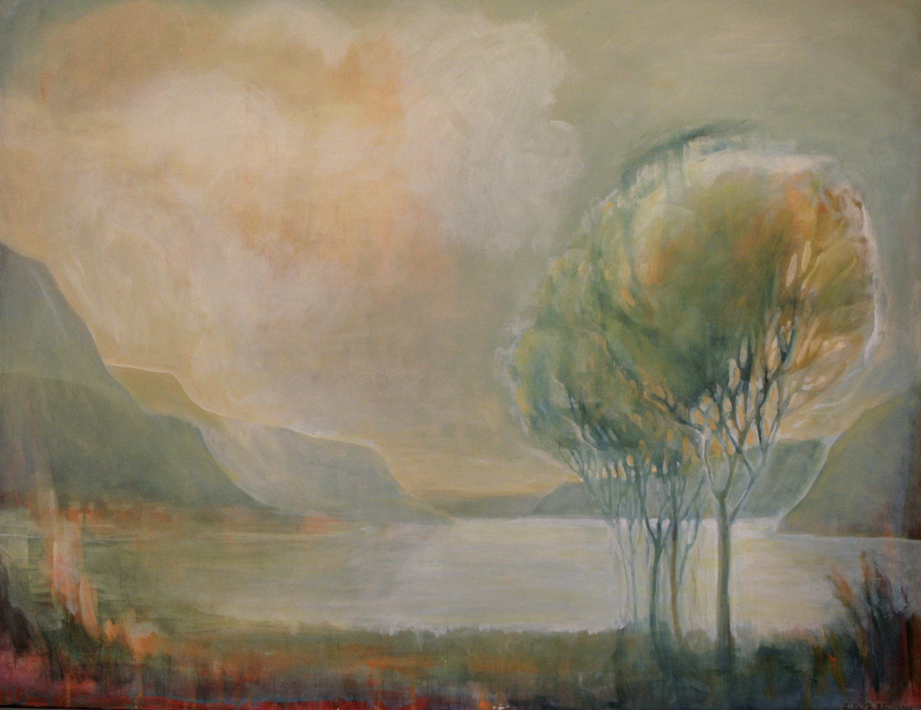 Fjordlandskap. Tempera på lerret.